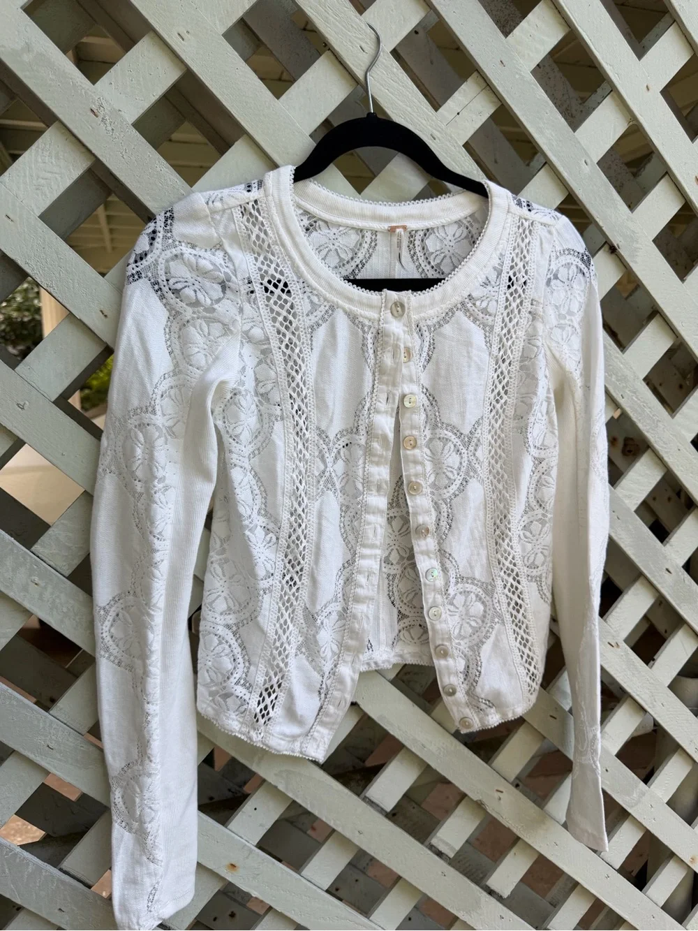 Free people Jae Sheer Lace Knit Long Sleeve Top